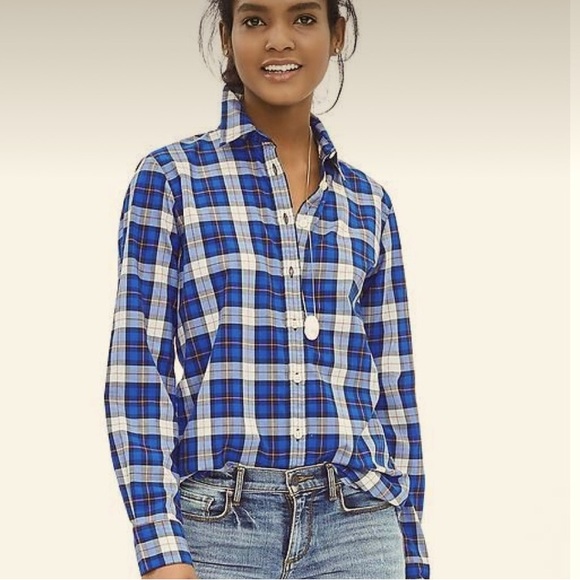 NEW BANANA REPUBLIC SOFT WASH CLASSIC BUTTON DOWN SHIRT - BEAUTIFUL BLUE PLAID - Picture 9 of 9